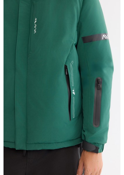 Erkek Yeşil Kapüşonlu Suİtici Rüzgar Geçirmez -20°C Dayanıklı Comfort Fit Kayak Montu A42Y6159