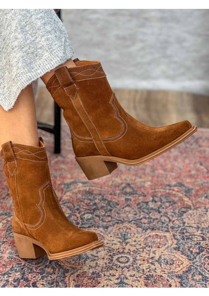 Isolde Deri Sivri Burun Western Taba Kadın Kovboy Bot