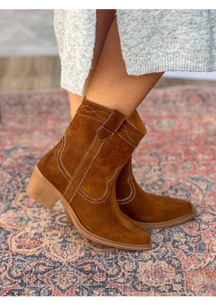 Isolde Deri Sivri Burun Western Taba Kadın Kovboy Bot fiyatları