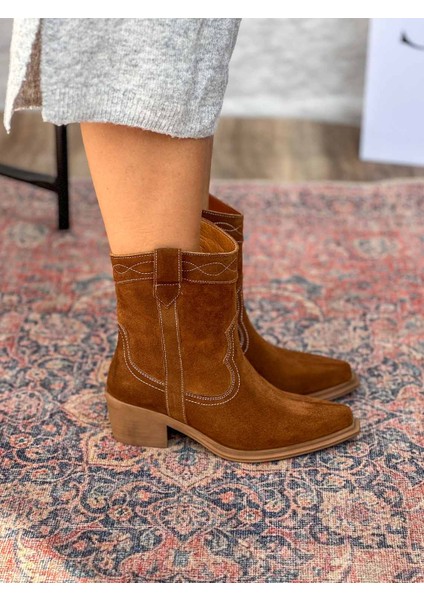 Isolde Deri Sivri Burun Western Taba Kadın Kovboy Bot