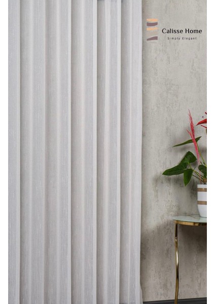 Şantuklu Balık Sırtı Tül Perde Ekru Yoğun Dokulu Ağır Gramajlı 1/3 Sık Pileli Ütü Istemez