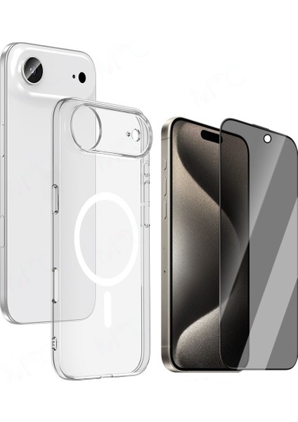 iPhone 17 Air Kılıf Ic Çipli M-Safe Şarj Özellikli Şeffaf Kamera Çerçeveli Zore Toledo Kapak + Hayalet Ekran Koruyucu