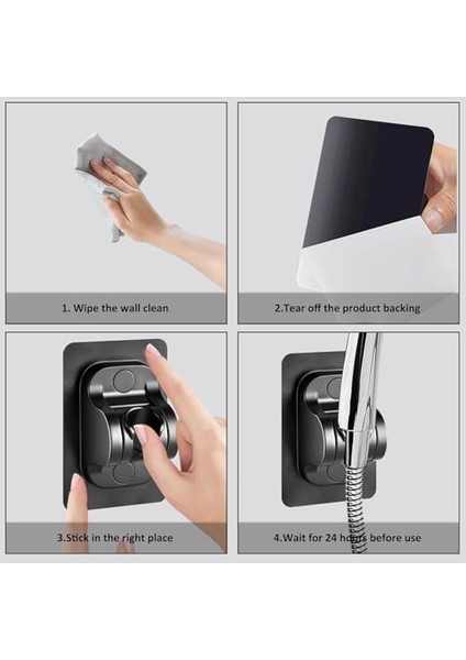 2'li Set Ayarlanabilir Kendinden Yapışkanlı Duş Başlığı Askısı, Siyah Duvara Monte Duş Başlığı Tutucu, Matkap Gerektirmez Sabit Braket, Suya Dayanıklı Duş Başlığı Sabitleyici Aksesuar modelleri