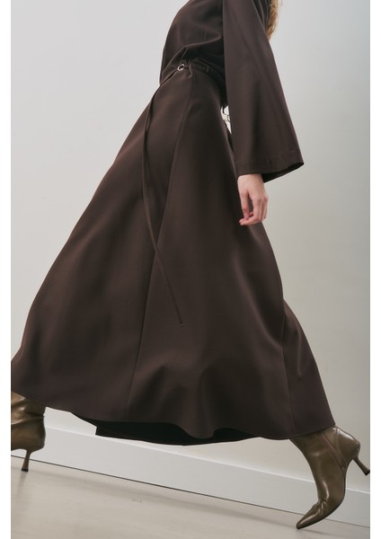 Anvelop Etekli Klasik Elbise Acı Kahve modelleri