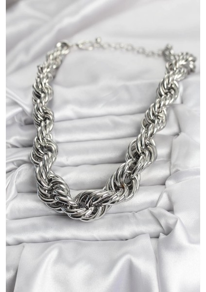 Bfs Pirinç Gümüş Renk Sarmal Halat Model Kadın Kolye fiyatları