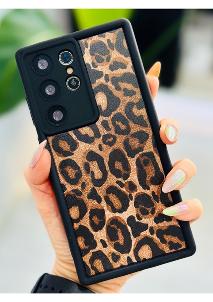 Galaxy S23 Ultra Uyumlu Kaplama Leopar Tasarımlı Silikon Kılıf