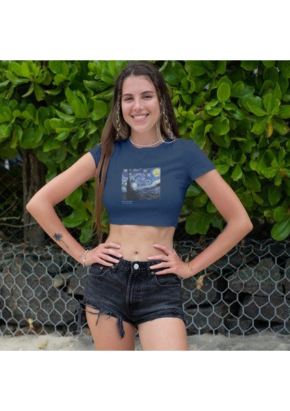 The Starry Night Crop Tişört - Lacivert fiyatları