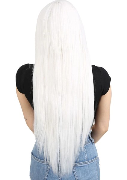 Uzun Kahküllü Fiber Sentetik Peruk - Beyaz fırsatları