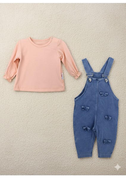 Fiyonklu Uzun Kollu Salopet Tulum Kız Bebek Çocuk 6-9 Ay, 9-12 Ay, 12-18 Ay, 18-24 Ay fiyatları