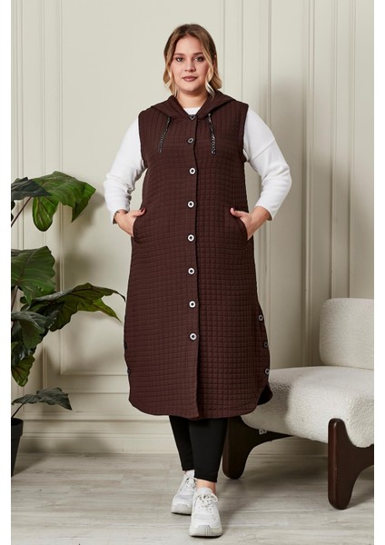 Kadın Büyük Beden Düğmeli Kapitone Yelek