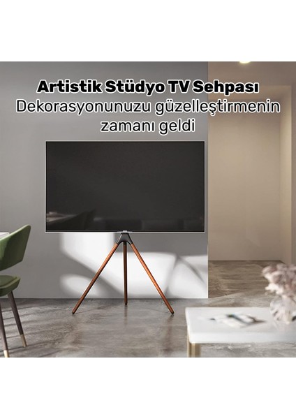 STD1246F 45"-65" Vesa Uyumlu Ahşap Ayaklı 360° Dönebilen Dekoratif Taşınabilir Tv Standı fiyatları
