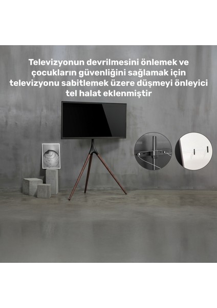 STD1246F 45"-65" Vesa Uyumlu Ahşap Ayaklı 360° Dönebilen Dekoratif Taşınabilir Tv Standı modelleri
