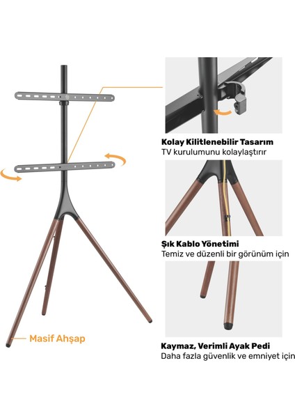 STD1246F 45"-65" Vesa Uyumlu Ahşap Ayaklı 360° Dönebilen Dekoratif Taşınabilir Tv Standı fırsatları