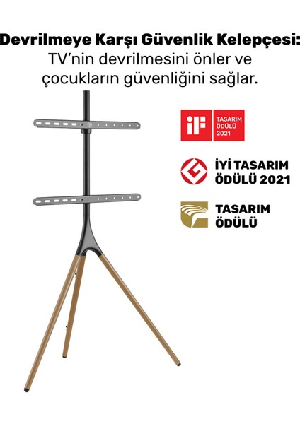 STD1246F 45"-65" Vesa Uyumlu Ahşap Ayaklı 360° Dönebilen Dekoratif Taşınabilir Tv Standı indirimleri