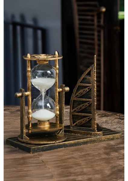 Zamanlı Kum Saati ve Yelken Dekor Kum Saati Seti 2li Dekoratif Bilblo Kum Saati Eskitme fiyatları