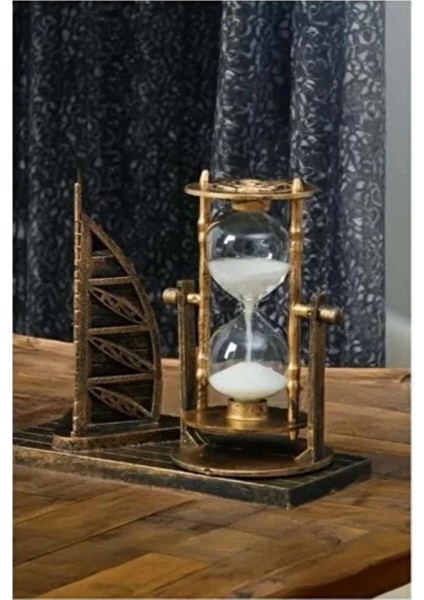 Zamanlı Kum Saati ve Yelken Dekor Kum Saati Seti 2li Dekoratif Bilblo Kum Saati Eskitme modelleri