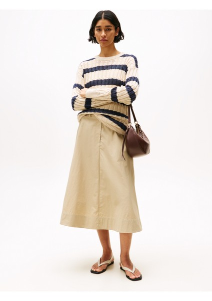 Yuvarlak Yaka Standart Çizgili Bej Kazak Kadın WW0WW444810AN
