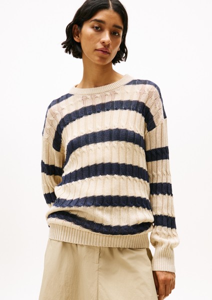 Yuvarlak Yaka Standart Çizgili Bej Kazak Kadın WW0WW444810AN fiyatları