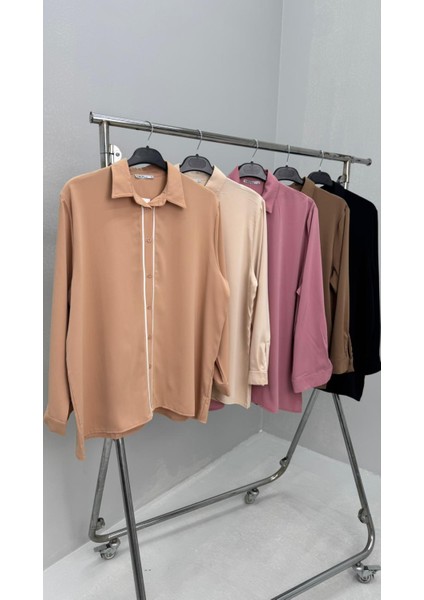 Kadın Büyük Beden Uzun Kollu Önde Ara Biye Detaylı Dökümlü Kumaş Gömlek 1991 fırsatları