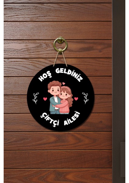 Kapı Süsü Hoş Geldiniz Çiftçi Ailesi Ahşap Baskı Kişiye Özel Tasarım