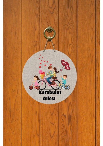 Kapı Süsü Bisikletli Sevimli Aile Ahşap Baskı Kişiye Özel Tasarım fiyatları