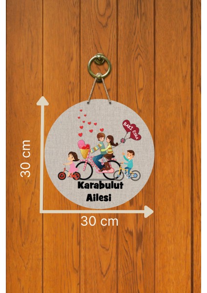 Kapı Süsü Bisikletli Sevimli Aile Ahşap Baskı Kişiye Özel Tasarım fırsatları