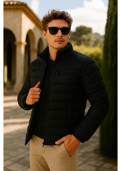 Erkek Comfort Dik Yaka Günlük Kışlık Siyah Şişme Mont modelleri