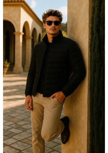 Erkek Comfort Dik Yaka Günlük Kışlık Siyah Şişme Mont indirimleri