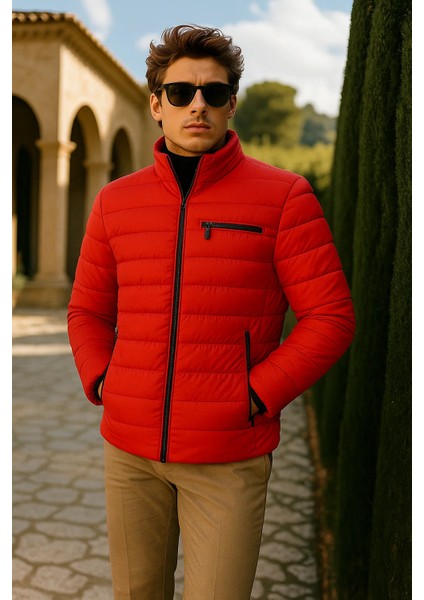 Erkek Comfort Dik Yaka Günlük Kışlık Kırmızı Şişme Mont modelleri