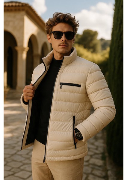 Erkek Comfort Dik Yaka Günlük Kışlık Krem Şişme Mont fiyatları