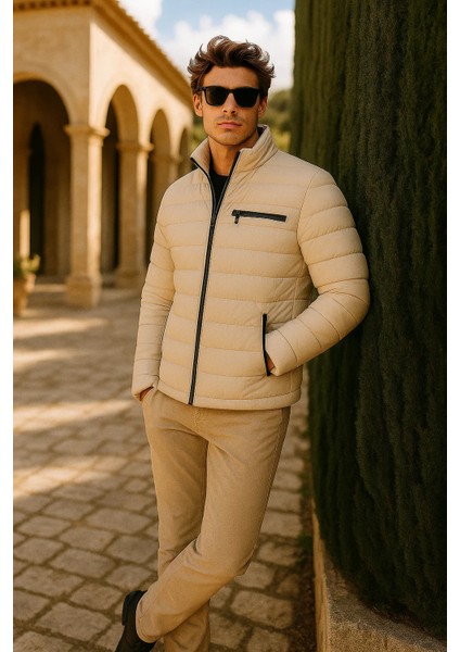 Erkek Comfort Dik Yaka Günlük Kışlık Krem Şişme Mont fırsatları