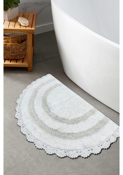 Half Ekru %100 Pamuklu Tekli 80X50 cm Banyo Paspas Seti