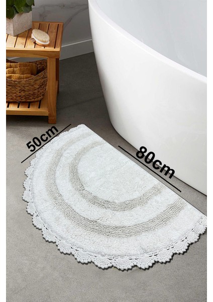 Half Ekru %100 Pamuklu Tekli 80X50 cm Banyo Paspas Seti modelleri