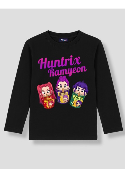 Kpop Demon Hunters Huntrix Ramyen Uzun Kollu Baskılı Kız Çocuk Tişört (4-13 Yaş)