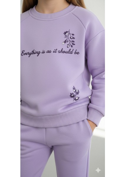 Baskılı Kız Çocuk Eşofman Takımı / %100 Pamuk Günlük Spor Sweatshirt ve Alt I Kız Çocuk Takım fiyatları