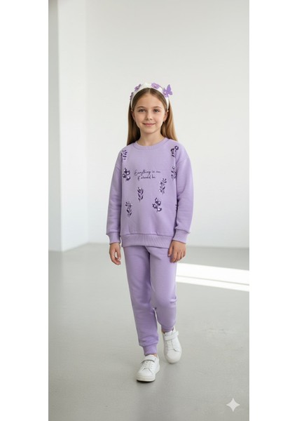 Baskılı Kız Çocuk Eşofman Takımı / %100 Pamuk Günlük Spor Sweatshirt ve Alt I Kız Çocuk Takım modelleri