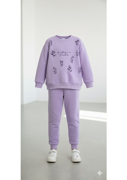 Baskılı Kız Çocuk Eşofman Takımı / %100 Pamuk Günlük Spor Sweatshirt ve Alt I Kız Çocuk Takım fırsatları