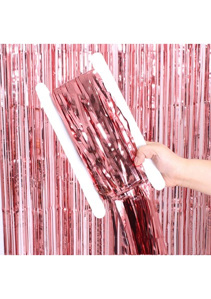 Rose Gold Renk Ekstra Metalize Parlak Saçaklı Arka Fon Perde Ithal A Kalite 1x2 Metre - Lisinya fırsatları