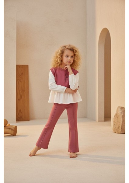 Kız Çocuk Pembe Fırfırlı Ikili Takım I Bluz ve Ispanyol Paça Pantolon I Gömlek Süveter Eşofman Takım fiyatları