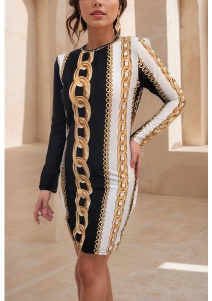 Kadın Uzun Kollu Bisiklet Yaka Scuba Midi Boy Elbise