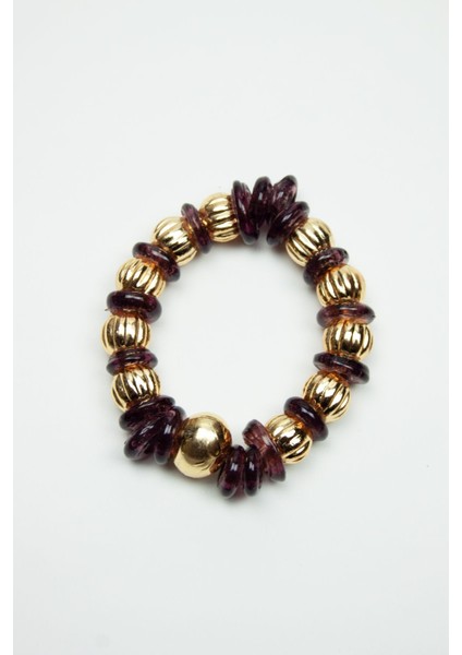 Mor Halka Murano Cam Gold Detay Bileklik