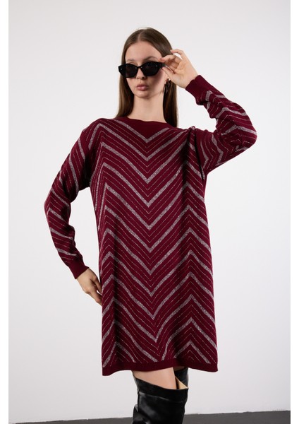 Kadın Bordo Yan Yırtmaçlı Bisiklet Yaka Sim Desenli Triko Bluz fiyatları