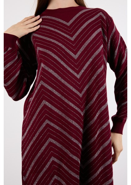 Kadın Bordo Yan Yırtmaçlı Bisiklet Yaka Sim Desenli Triko Bluz modelleri