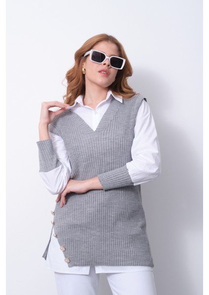 Fitilli Triko Süveterli Gömlek Ikili Kombin