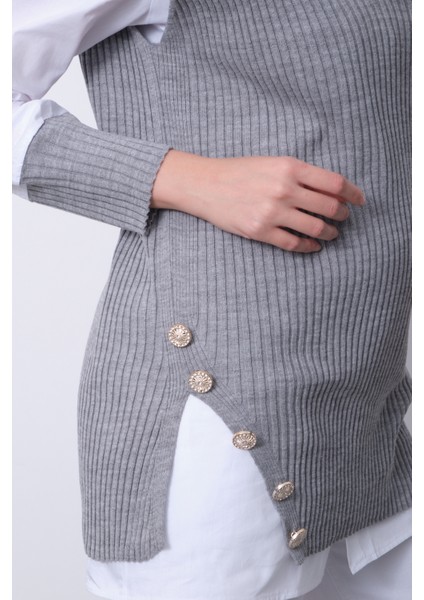 Fitilli Triko Süveterli Gömlek Ikili Kombin