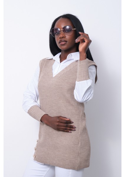 Fitilli Triko Süveterli Gömlek Ikili Kombin