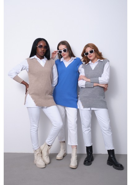 Fitilli Triko Süveterli Gömlek Ikili Kombin