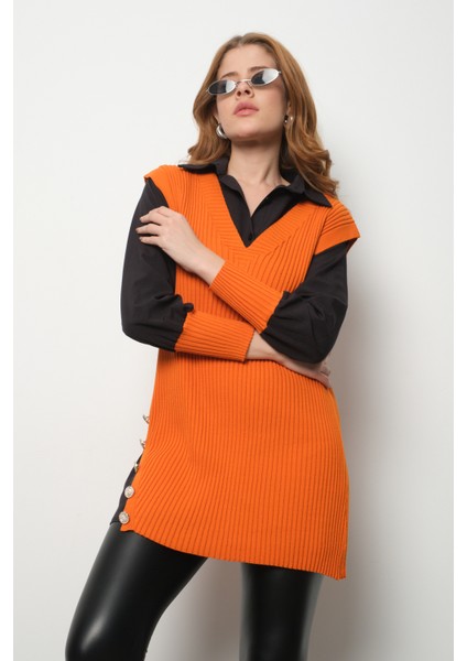 Fitilli Triko Süveterli Gömlek Ikili Kombin