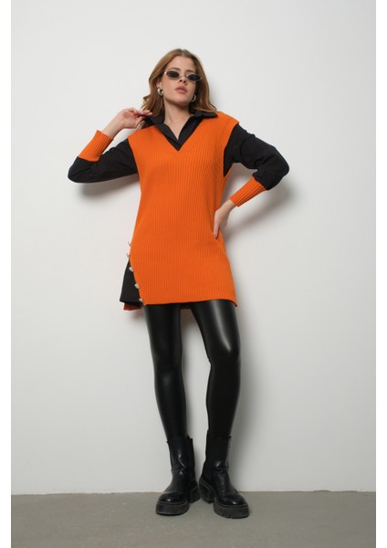 Fitilli Triko Süveterli Gömlek Ikili Kombin