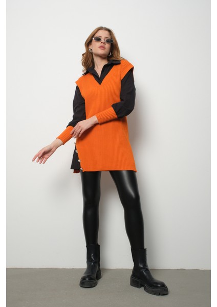 Fitilli Triko Süveterli Gömlek Ikili Kombin